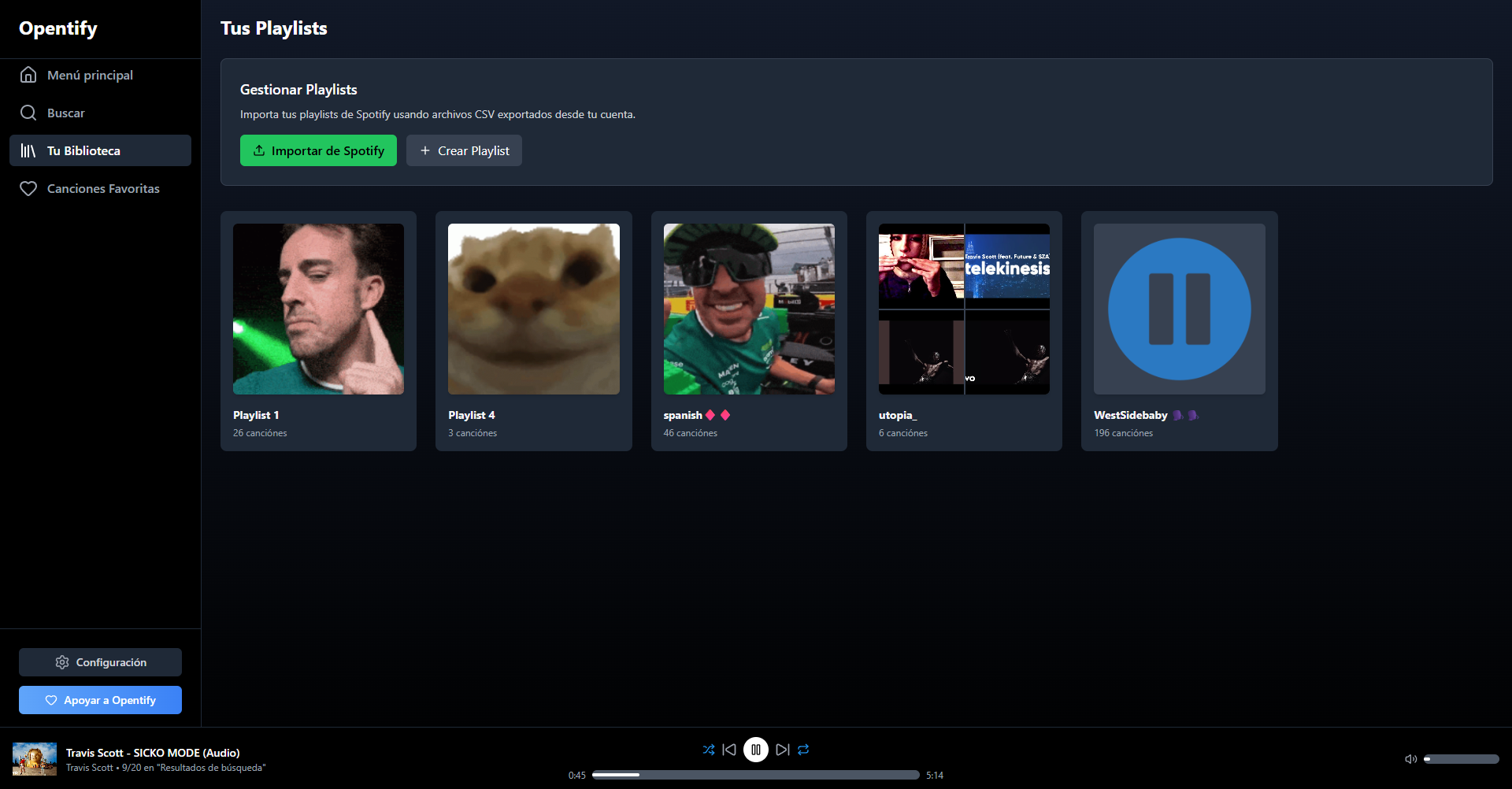Gestión de Playlists en Opentify